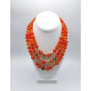 Three-Strand Orange and Gold Beaded Necklace